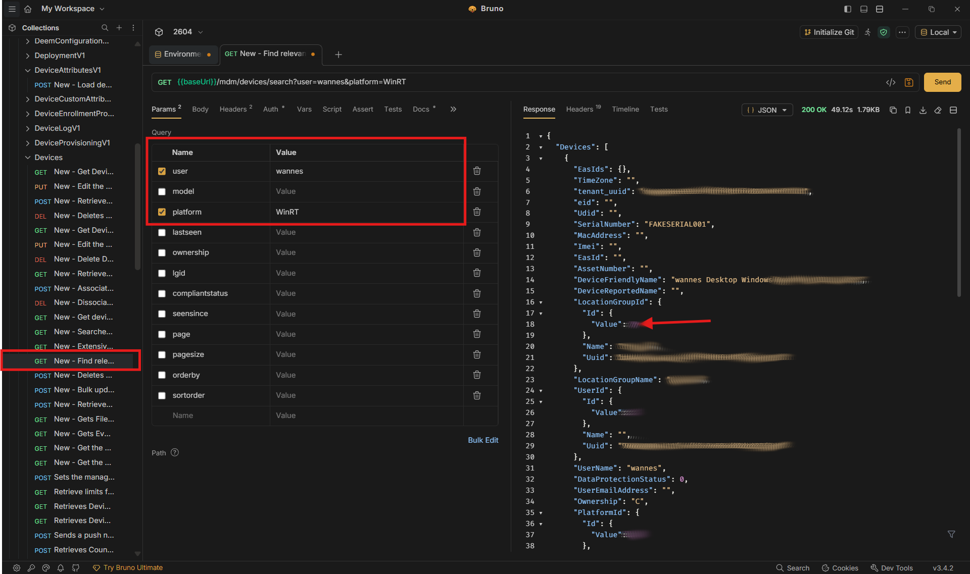 Successful search example