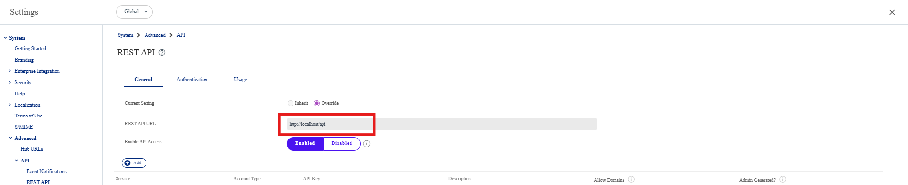 REST API URL settings